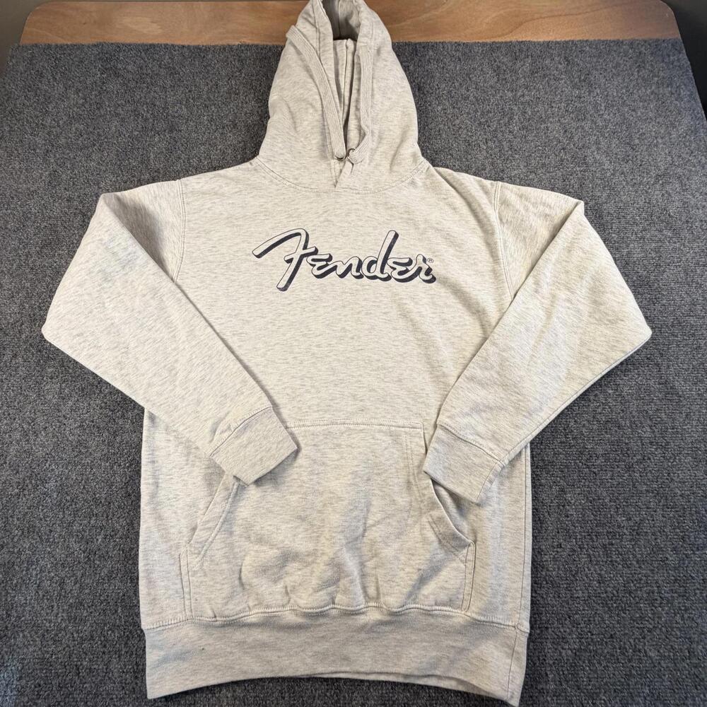 Fender Guitars Logo Hoodie Mens Medium Gray Heritage Graphic Sweatshirt 1394